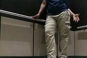 Public elevator scene with a beautiful woman with a big ass and small tits