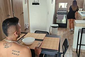 Young Latina housewife gets a steamy breakfast treat