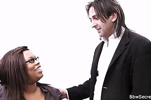 Boss with an enormous cock seduces his chubby employee