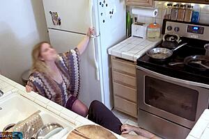 Stepson gets assistance from his stepmother in the kitchen and that is not all