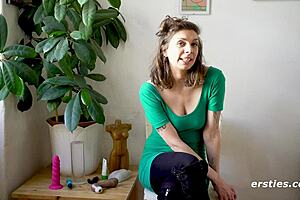 Finger her pussy and fuck her ass with a dildo in a European style
