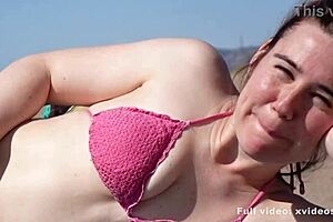Public beach thumping with a curvaceous beauty