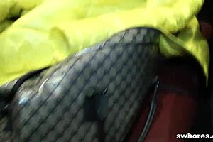 A blonde stripper is recorded by a hidden camera while she undresses and has sex