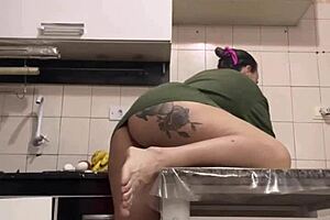 Found my hidden away maid cleaning the kitchen unconscious