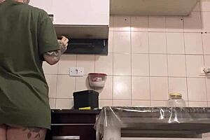 Found my hidden away maid cleaning the kitchen unconscious