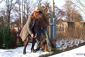 Young and wild ginger street chick having raw outdoor sex with a stranger