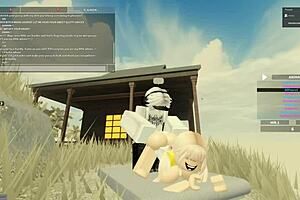 Beautiful blonde gets dirty in Roblox game