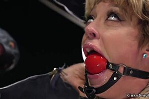 Beautiful woman with perfect body and big breast gets flogged and fucked in a group