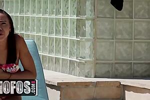 Adrian Maya plows poolside in hot interracial action