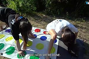 Double blowjob challenge in the woods with amateur babes