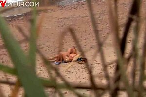 Public beach scene with a beautiful woman and a passionate 1 on 1 sex scene