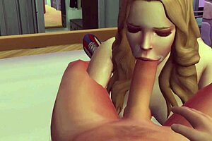 A blonde gives a blowjob and then has anal sex with a creampie