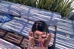 Hot hotel rooftop sex with a busty brunette amateur