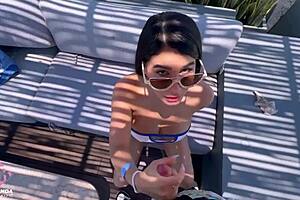 Hot hotel rooftop sex with a busty brunette amateur