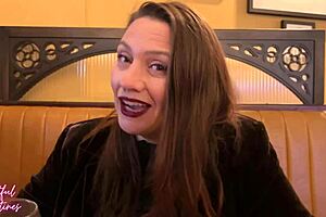 Beautiful big-boobed babe gives her boss a raw blowjob in a pub restroom