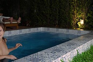 Big cocked stud gets tight ass by the pool