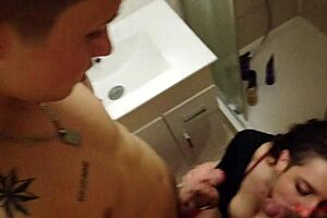 Three womanizer with two big cocks at a party in POV