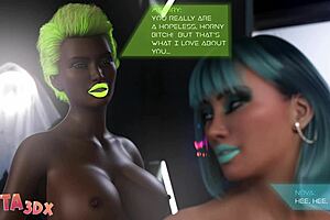 Futa3dx - blue-haired MILF gets some futa cock to suck on