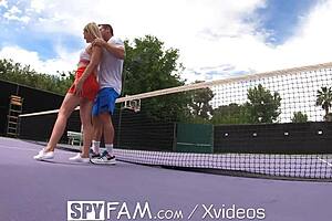 Stepson helps stepdaughter with her tennis swing and can’t resist to fuck her