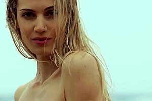 Blonde MILF Francy Torino undresses outside for a strip-tease