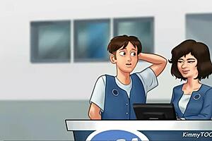 Sucking the manager's daughter at work in a cartoon