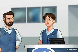 Sucking the manager's daughter at work in a cartoon