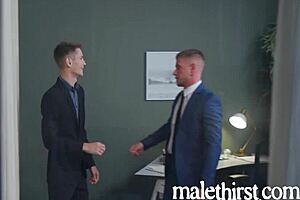 Gay porn parody of workplace romance with hot office scenes