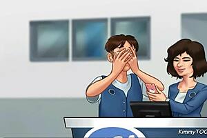 Sucking the manager's daughter at work in a cartoon