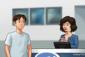 Sucking the manager's daughter at work in a cartoon