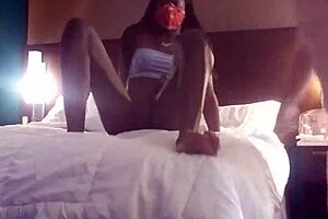 A Latino man gives a deep blow job to a black shemale with a big dick