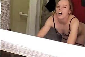 Petite teen gets monster cock in hotel bathroom hookup
