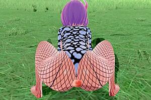 3D animated video with big ass and big tits in fishnet