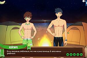 Gay game friends have a night swim in anime