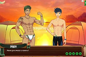 Gay game friends have a night swim in anime