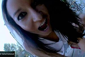 Beautiful brunette gets fucked outdoors with analingus and cunnilingus