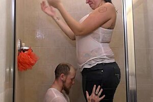Cross dressing Amazon beauty gets drenched with another boy toy