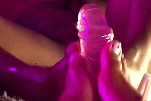 Skinny Latina gets off with footjob and vibrator