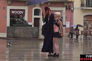 A kinky European beauty gets punished by her strict mistress outdoors