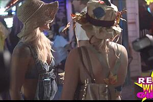 Public nudity at a wild party: amateur women flashing in the street