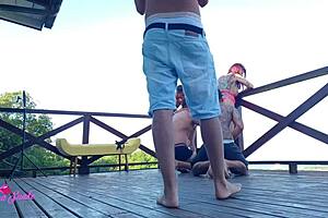 Small waist and big ass Brazilian couple in hot threesome