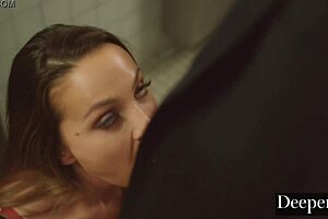 Abigail Mac has a hot and steamy affair with her young employee in the bathroom