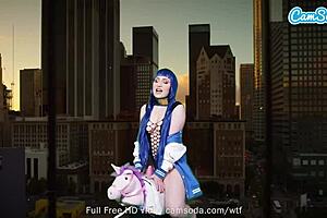Lizzie Love's naughty cosplay and Sybian ride on webcam
