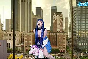 Lizzie Love's naughty cosplay and Sybian ride on webcam