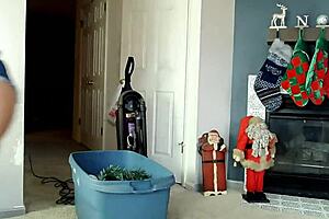 Beautiful brunette gets big ass fucked on Christmas