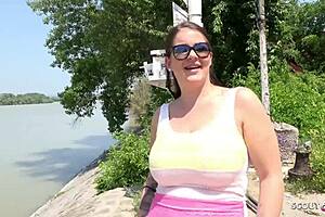 Outdoor street casting with big tits and pierced nipples