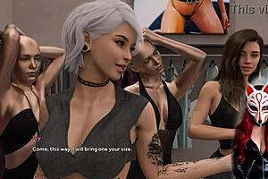 A brunette beauty shops and gets into some trouble in the changing room