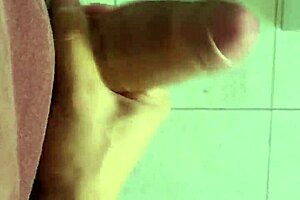 Self-pleasure in school bathroom with bisexual gay amateur