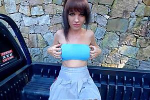 Real amateur girl gets double creampie while hitchhiking