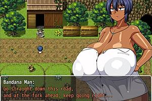 Tanned girl Natsuki flaunts huge tits in hentai game