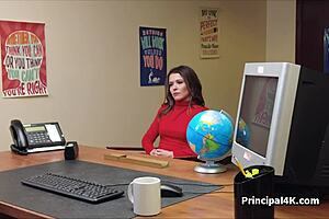 The seductive MILF in lingerie tempt the head teacher at his office